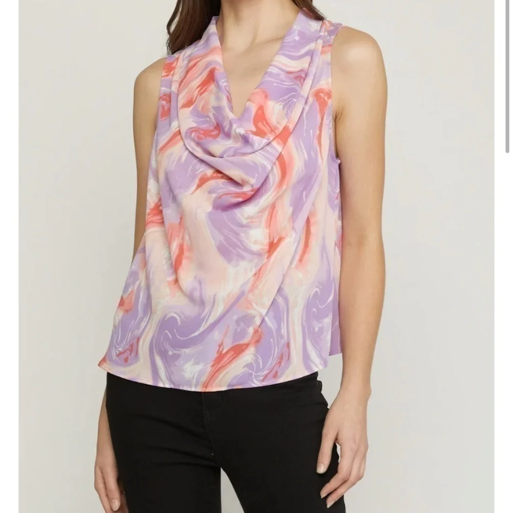 Entro Wonderwall Pink, Purple, & Peach Drop Neck Sleeveless Blouse - Picture 1 of 5
